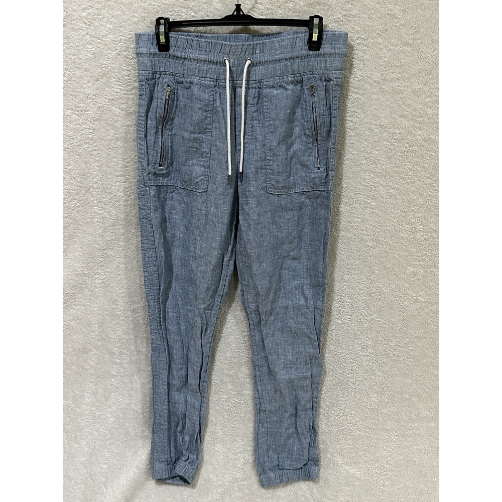 Athleta Cabo Linen‎ Jogger Size 6 Chambray Mid Rise Pants Blue Pull On 530642